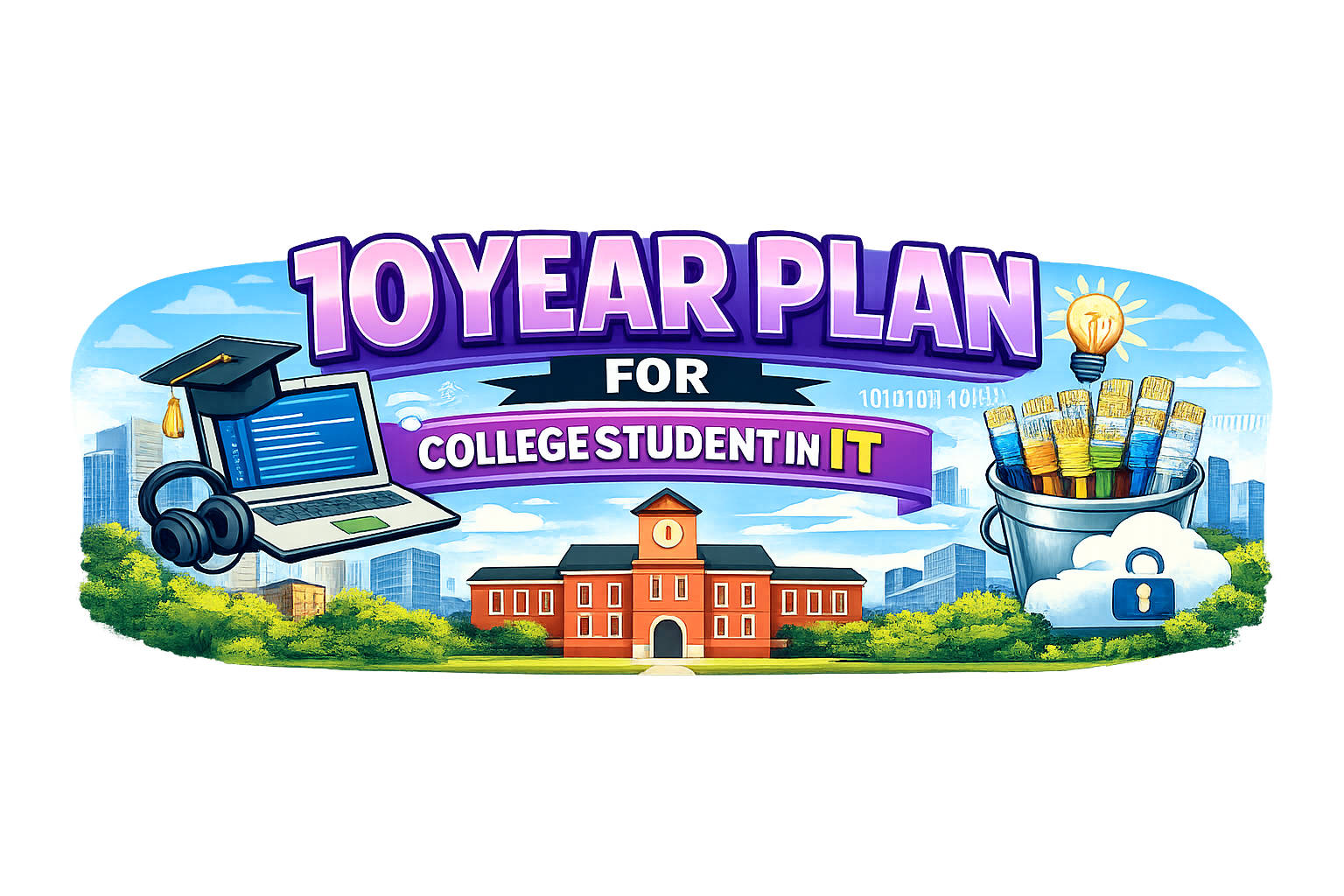 Purple ten year plan banner for a college student in Information Technology